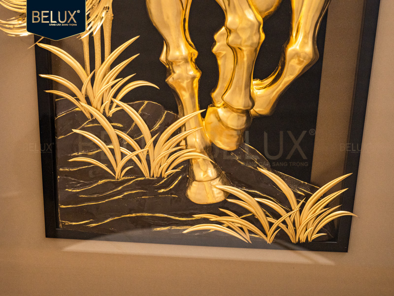 Tranh Ngựa Mã Trúc Hoàng Kim dát vàng 24k 115x55cm